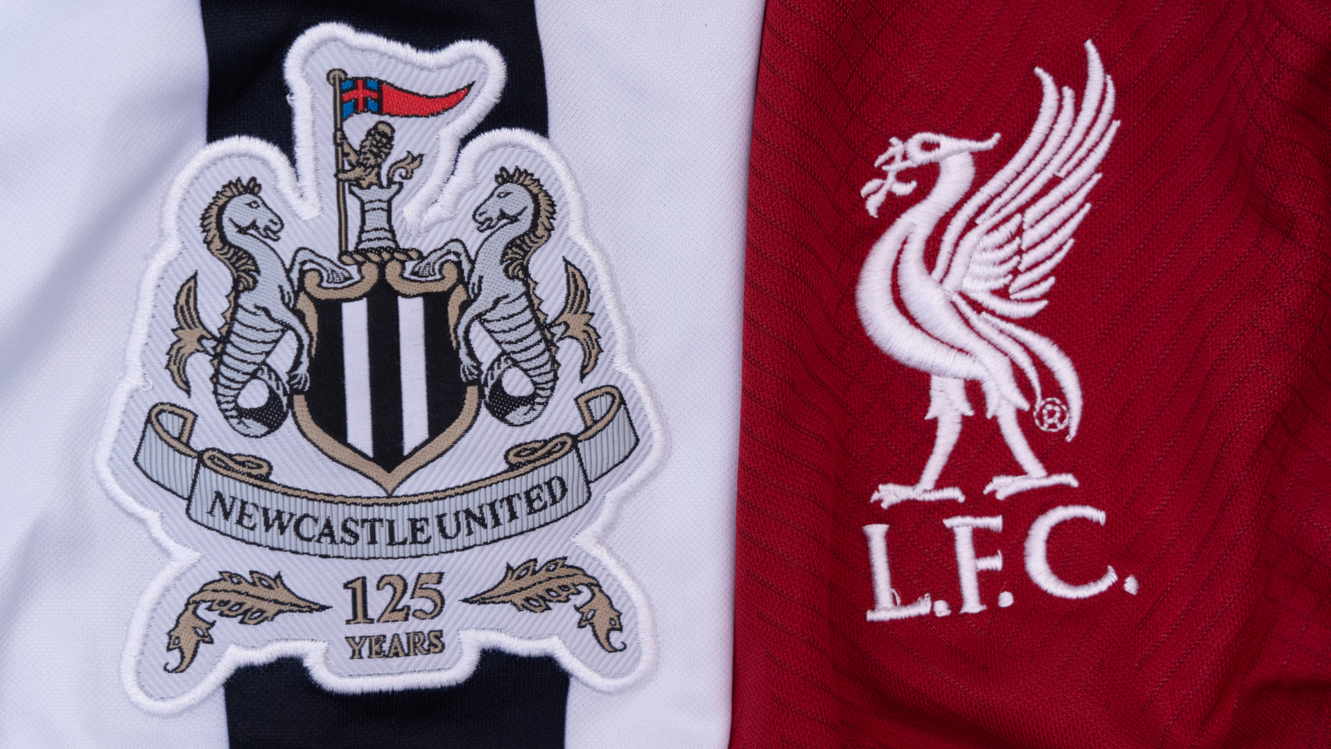 Newcastle United vs Liverpool club badges on football shirts