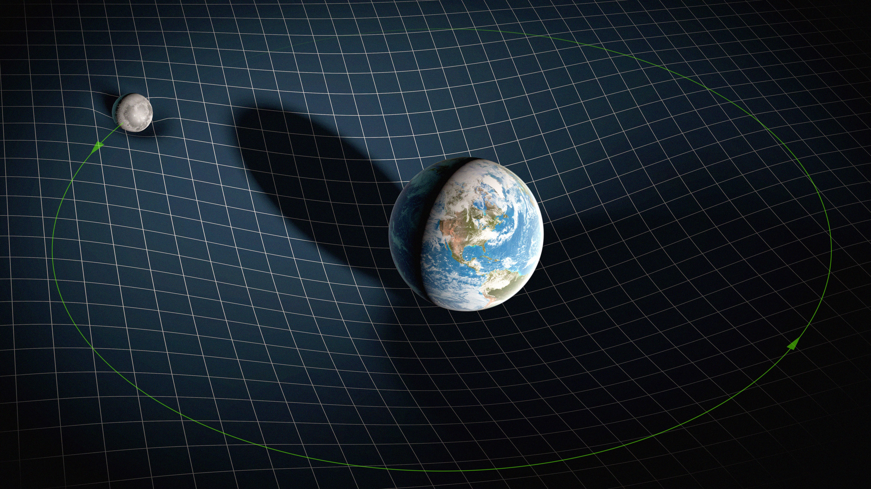 Earth curves space-time so that you fall toward Earth instead of away from it.