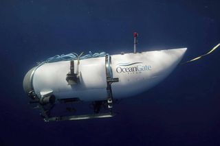 A shot of the OceanGate Titan submersible vessel underwater 