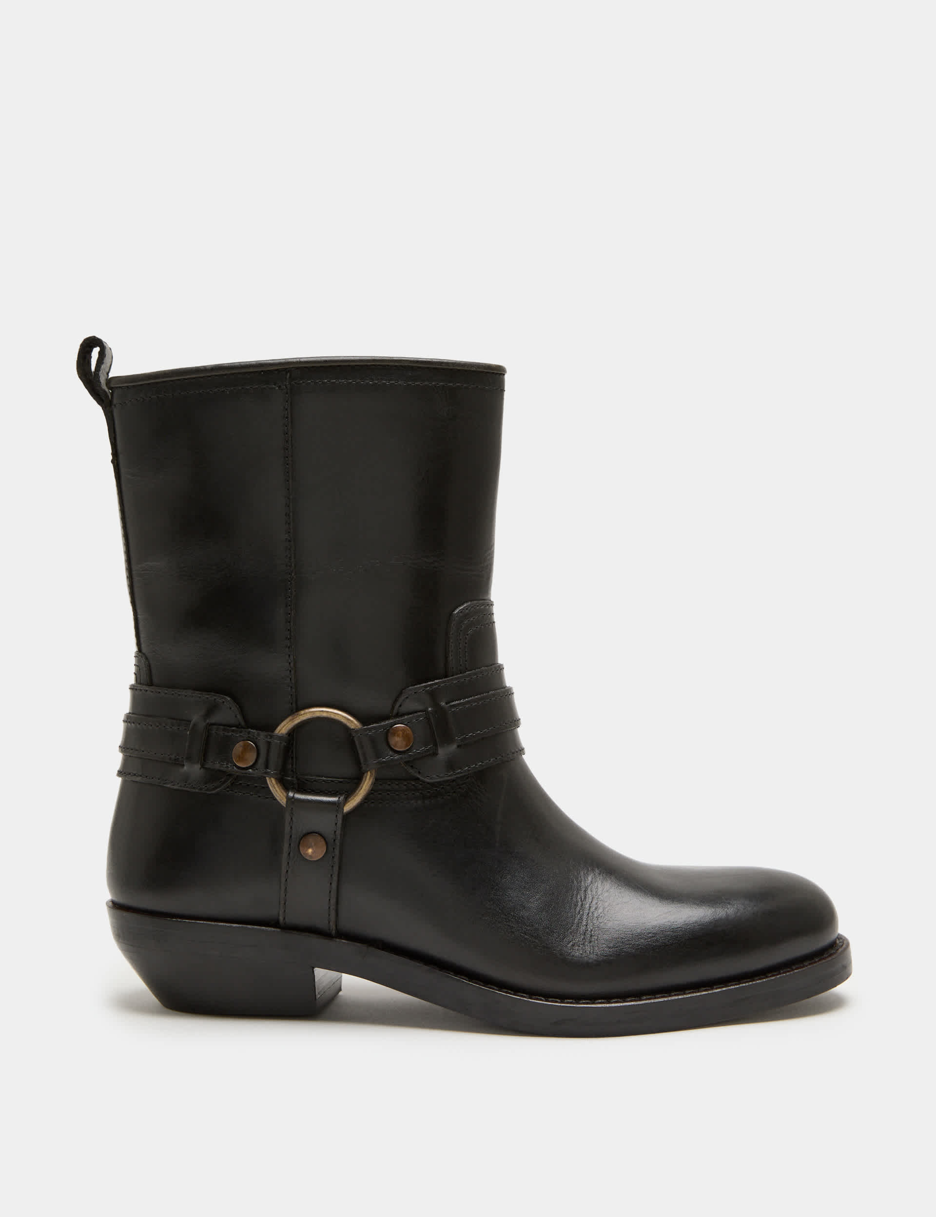 Leather Cowboy Block Heel Mid Calf Boots