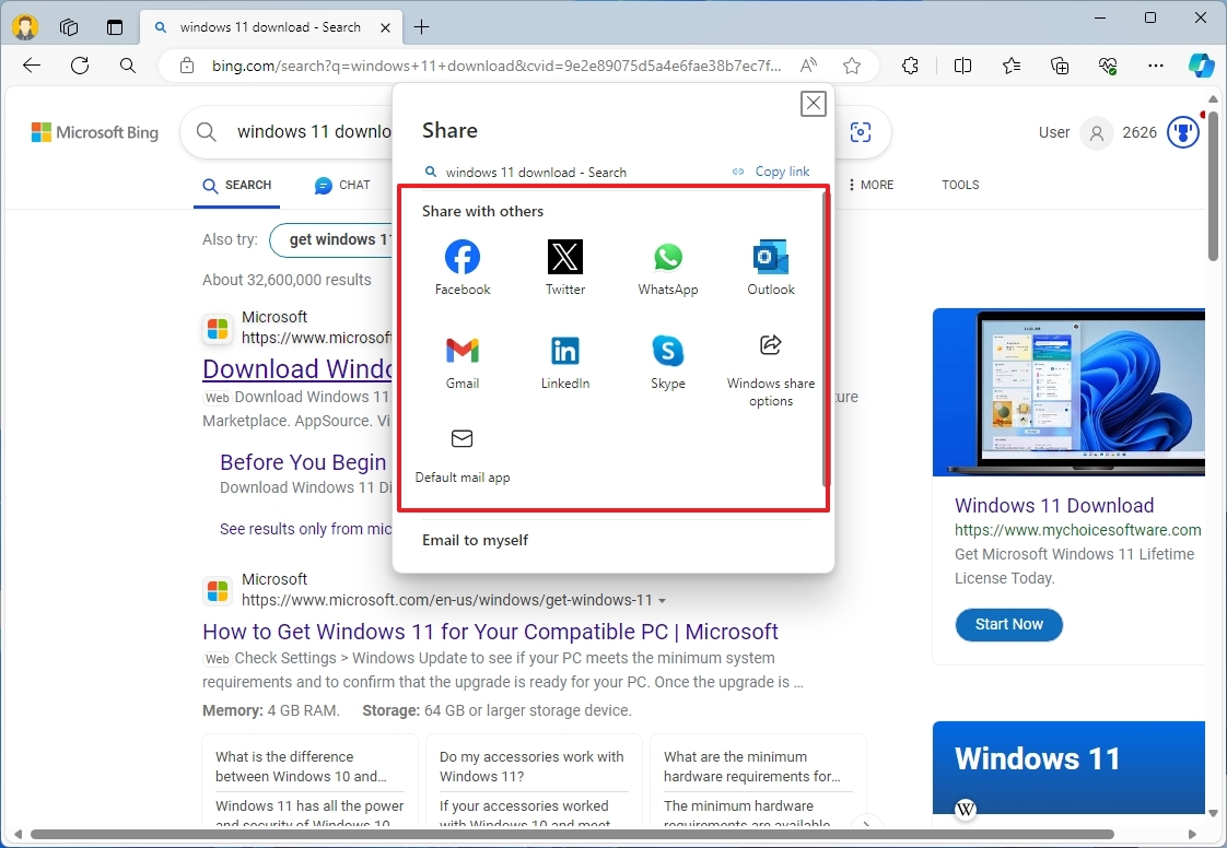 Microsoft Edge comparte enlaces de nuevas aplicaciones