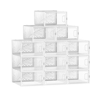 Picture of clear modular shoe boxes from amazon