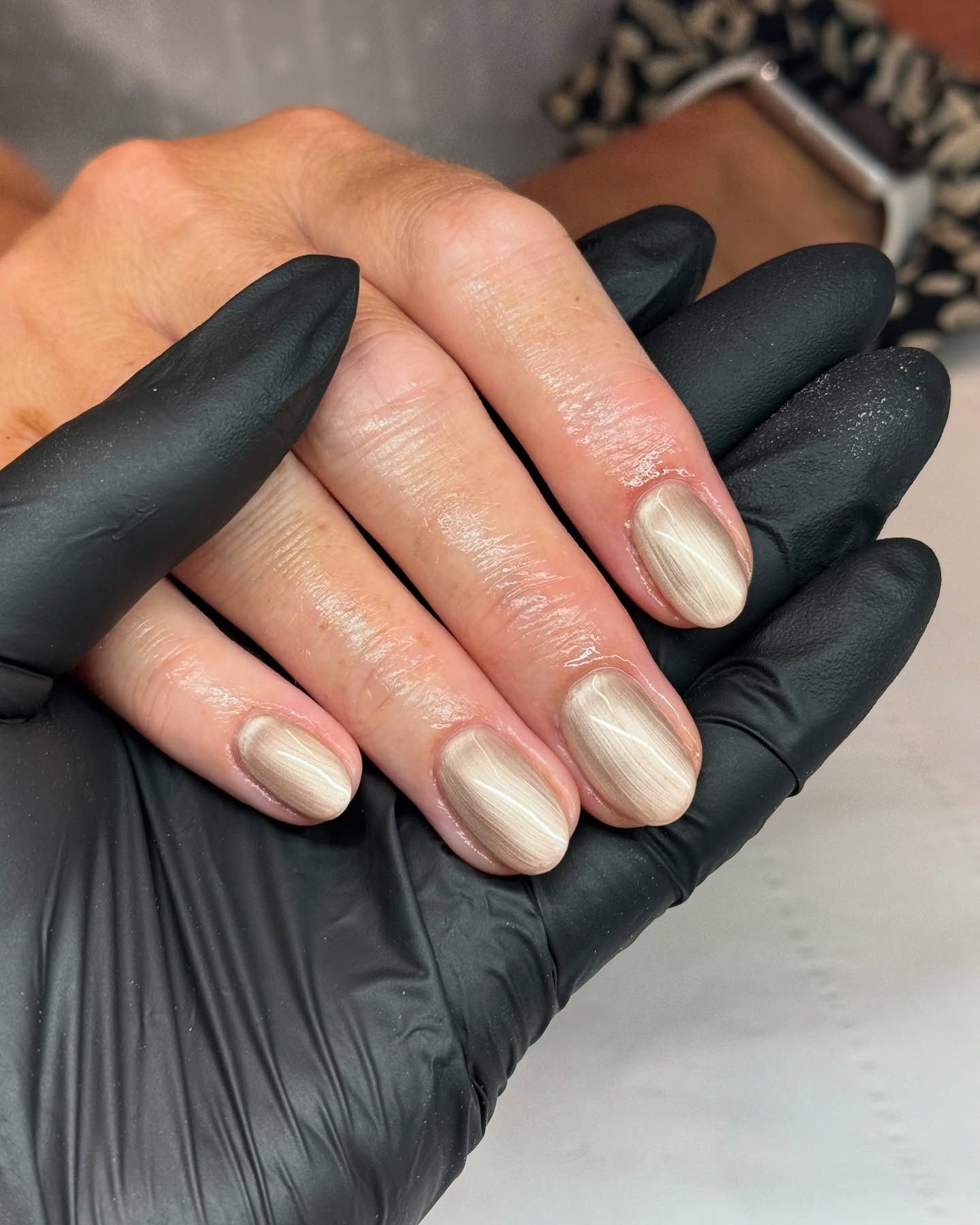 Metallic nails.