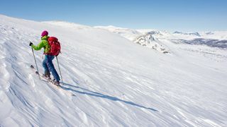 An uphill skier