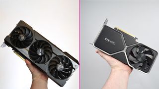 An Nvidia RTX 4070 next to an Asus RTX 4070 Ti