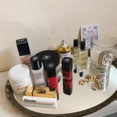 Beauty products on a tray