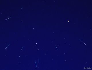 Composite of seven shooting star photos from Quebec City