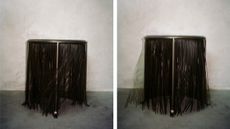 fringed leather tables by Dozie Kanu for Knoll