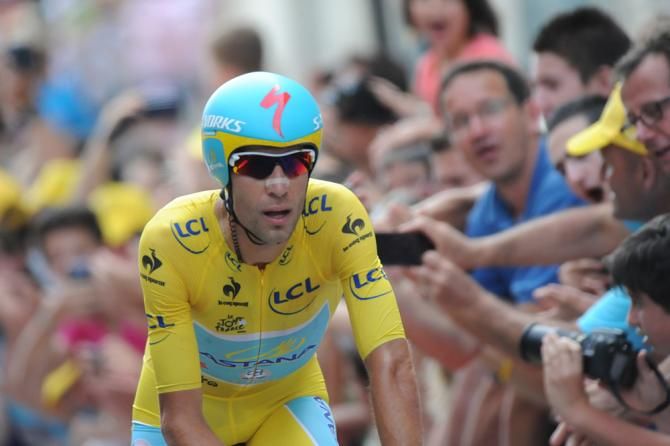 Yellow jersey Vincenzo Nibali (Astana) places fourth in the time trial and holds onto the overall lead