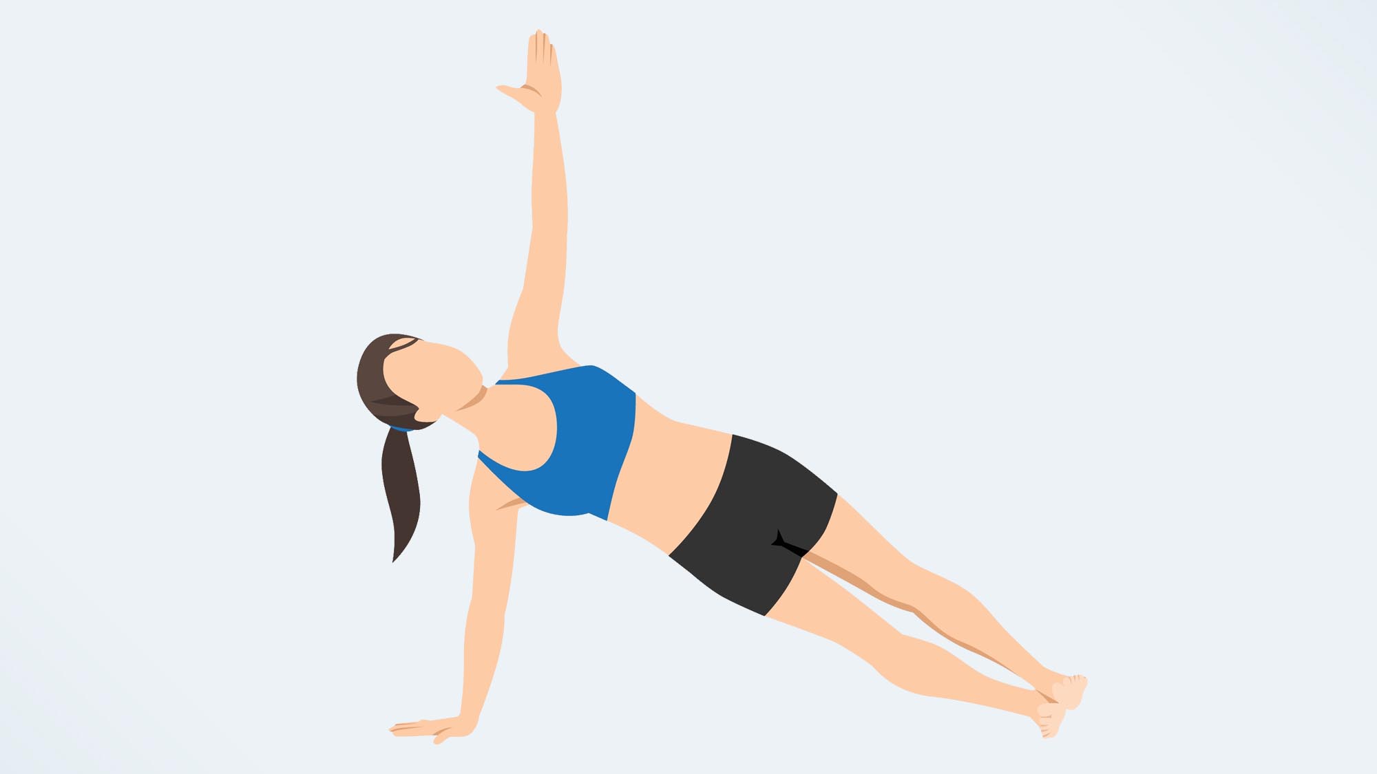 an illo of a woman doing a side plank with her hand on the floor