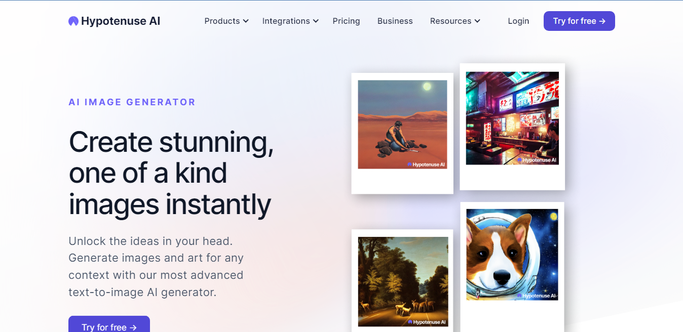 Website screenshot for Hypotenuse