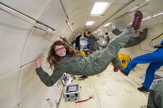 Space.com's Megan Gannon during the flight on April 11, 2014.