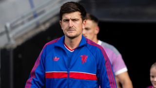 Harry Maguire of Manchester United walks out ahead of the during the pre-season friendly match between Rosenborg and Manchester United at Lerkendal Stadion on July 24, 2026 in Trondheim, Norway