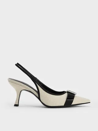 Anita Linen Buckled Pointed-Toe Slingback Pumps