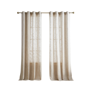 A pair of beige linen curtains