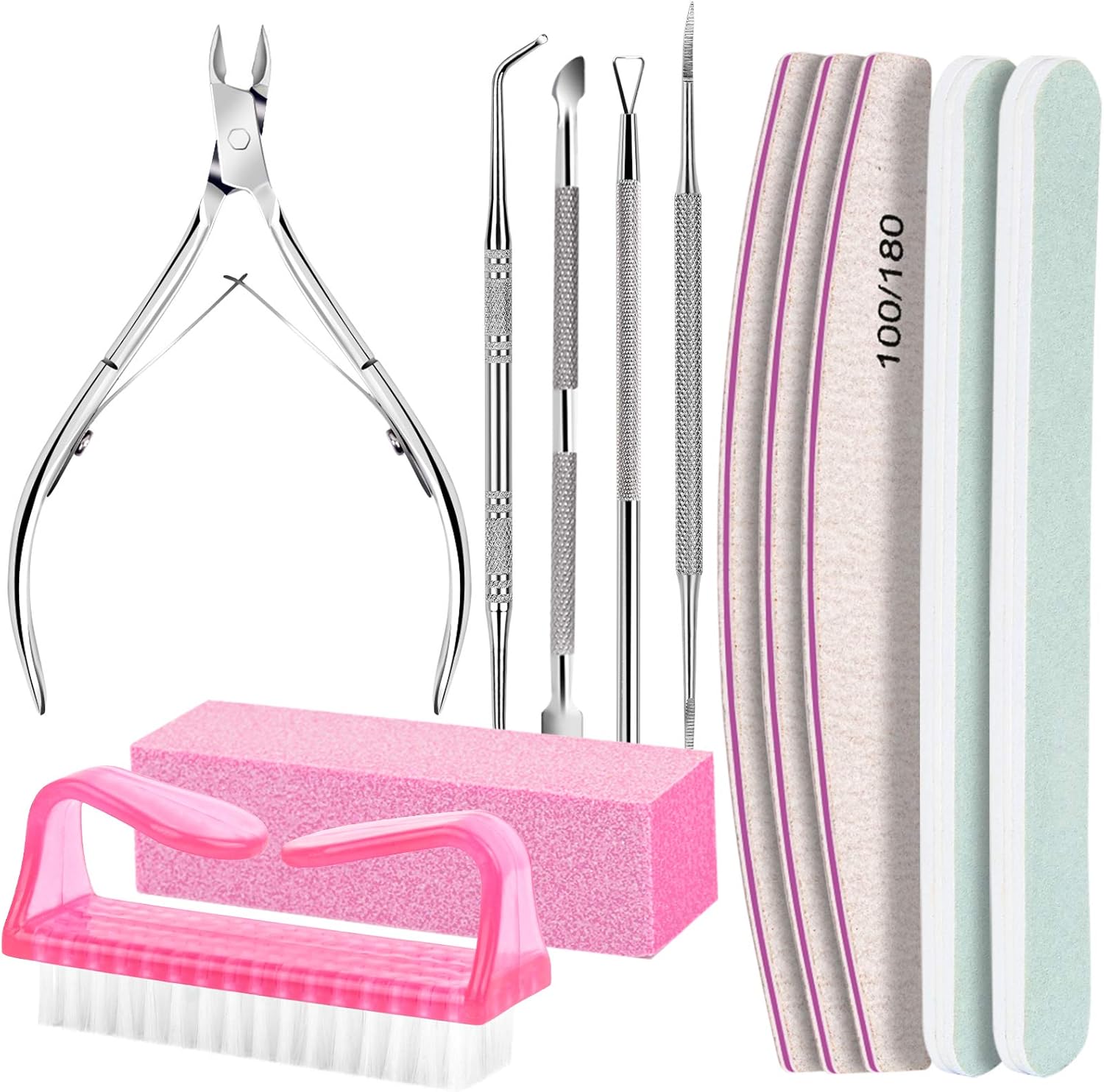 Fandamei Nail Care Kit, Nail Files 100/180, Nail Buffer Block, Cuticle Nippers, Cuticle Trimmer, Cuticle Pusher, Nail Tools, Nail Kit, Pedicure &amp;amp; Manicure Tools, Nail Prep Kit, Manicure Kit for Women
