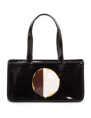 Puppets and Puppets Black & White Cookie Patent Leather Top Handle Bag