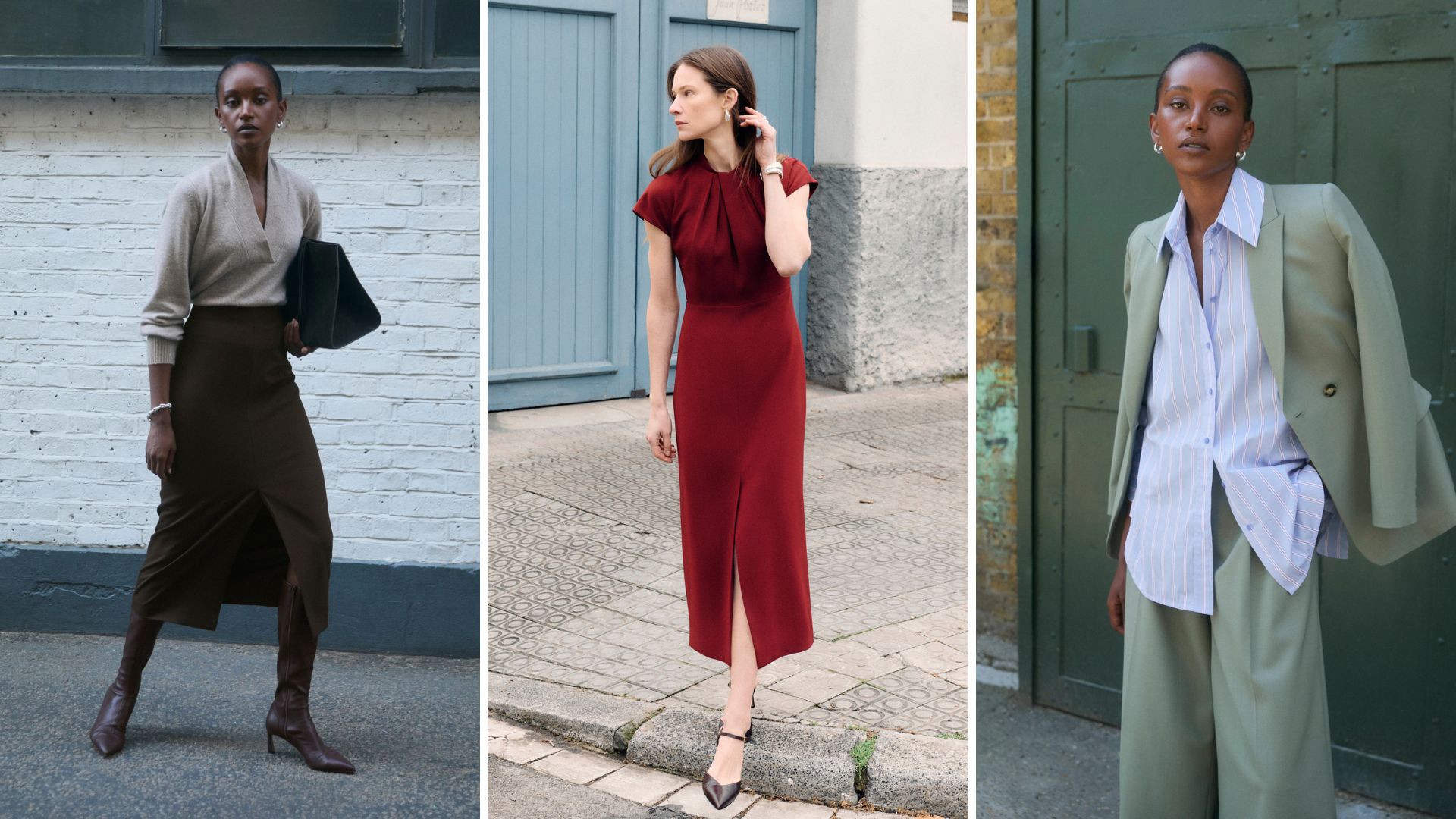 Three models wearing The Fold's new collection