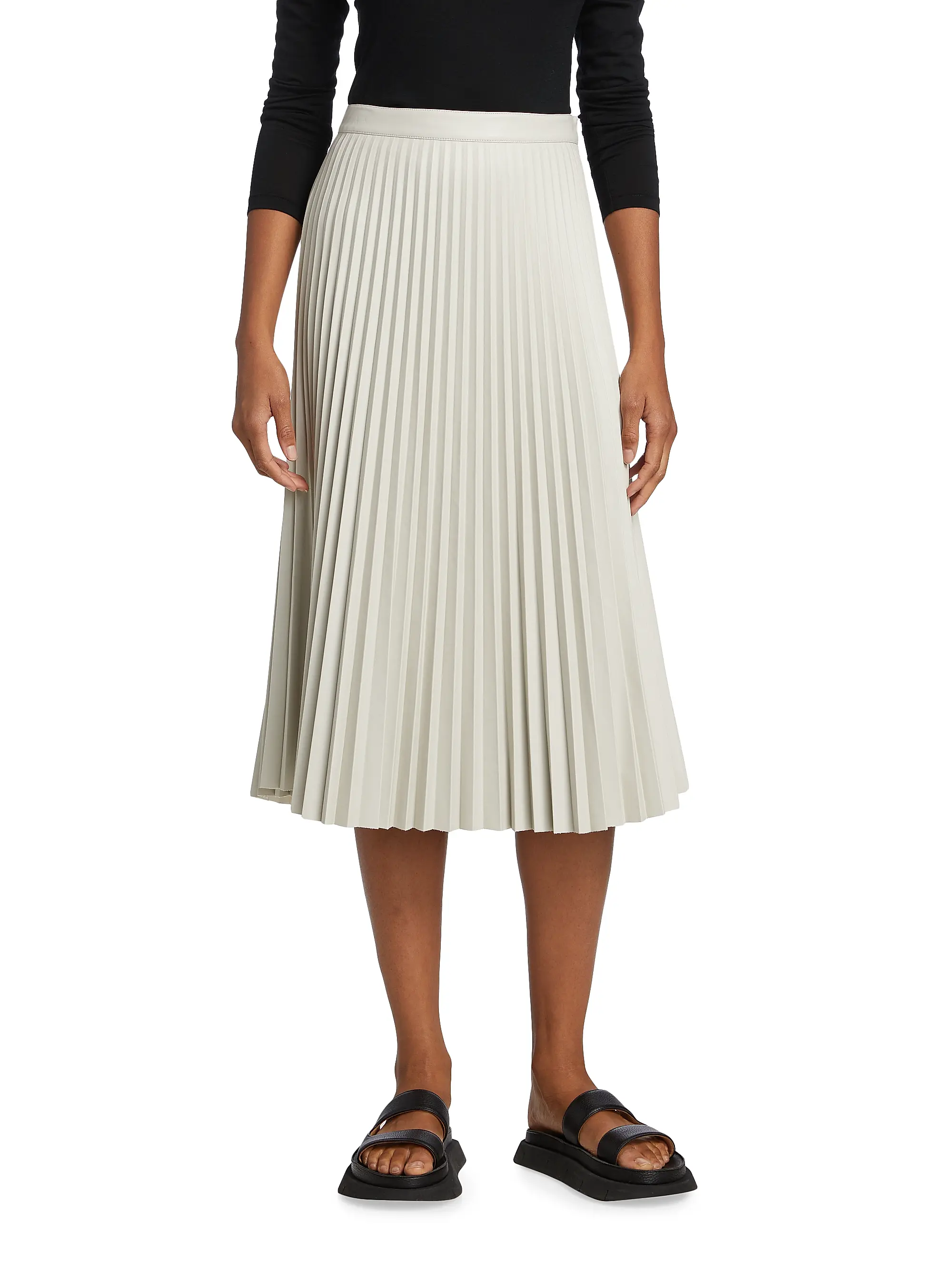 Pleated Faux-Leather Midi-Skirt