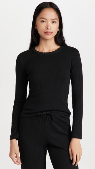 Leset, Pointelle Slim Fit Long Sleeve Top