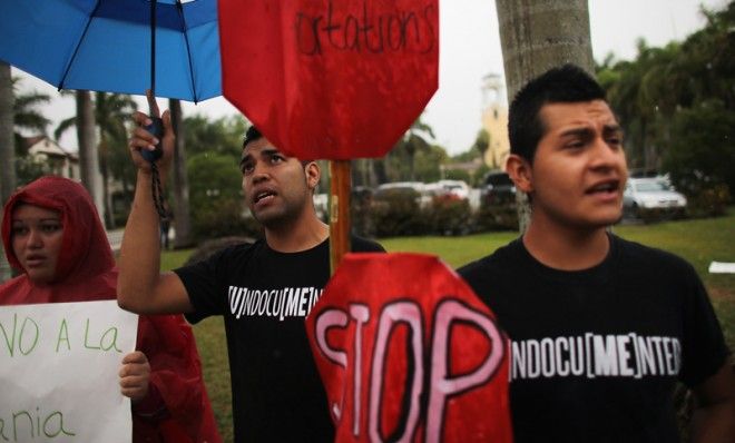 Immigration activists protest outside of a fundraiser for U.S. Senator Marco Rubio (R-FL) in Coral Gables, Florida, April 5.