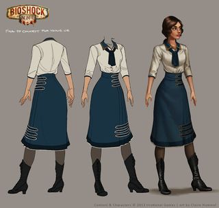 Concept art by Claire Hummel of young Elizabeth's blouse-and-skirt ensemble from Bioshock Infinite.