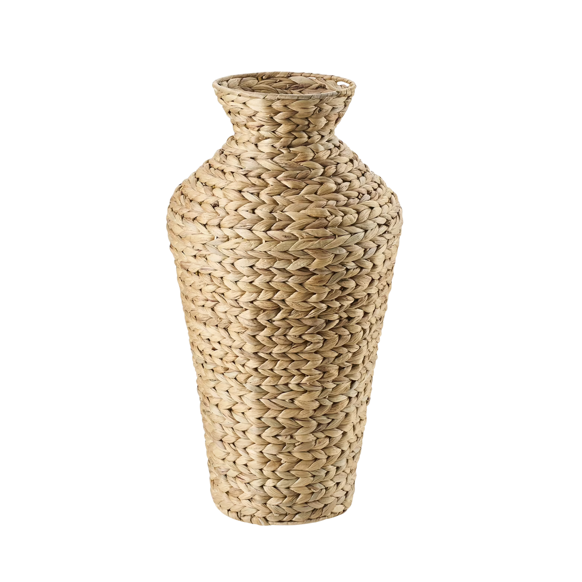 a woven rattan vase