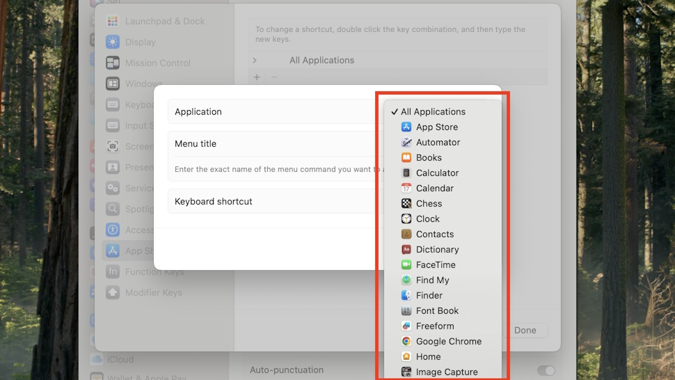 Selecting an application to create a shortcut for on macOS