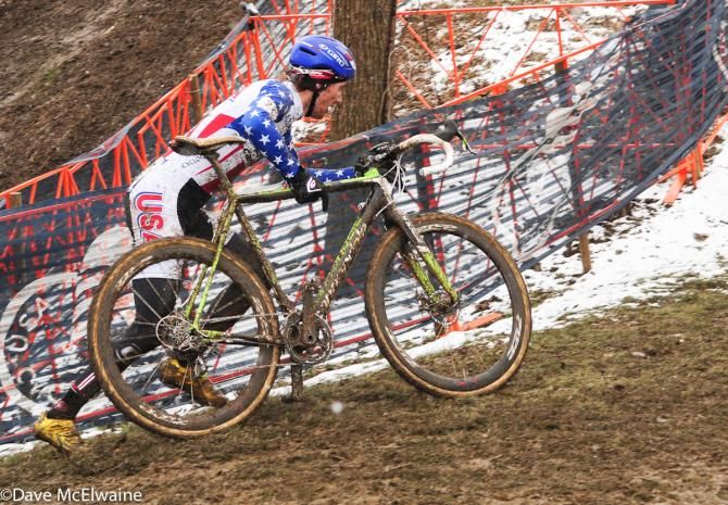 Jamey Driscoll (USA) electing to push his bike around a sharp turn
