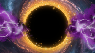 An illustration shows dark matter clustering around a supermassive black hole