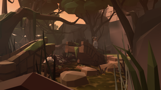 A screengrab from Walkabout Mini Golf's Labyrinth DLC set in a bog.