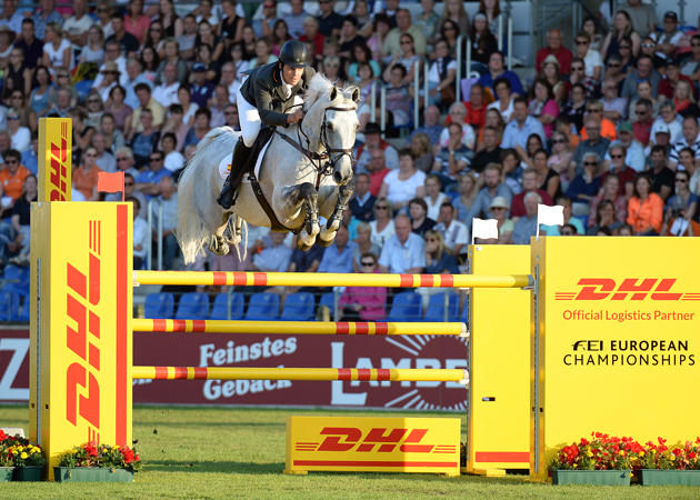 Sergio Alvarez Moya and Carlo 273 during the European Showjumping Championships 2015. Picture by Peter Nixon