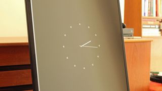 A fancy clock app displayed on the Samsung Sero TV