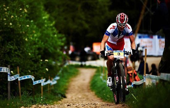 Jaroslav Kulhavy (Specialized) climbs away from the Worry Gill technical section