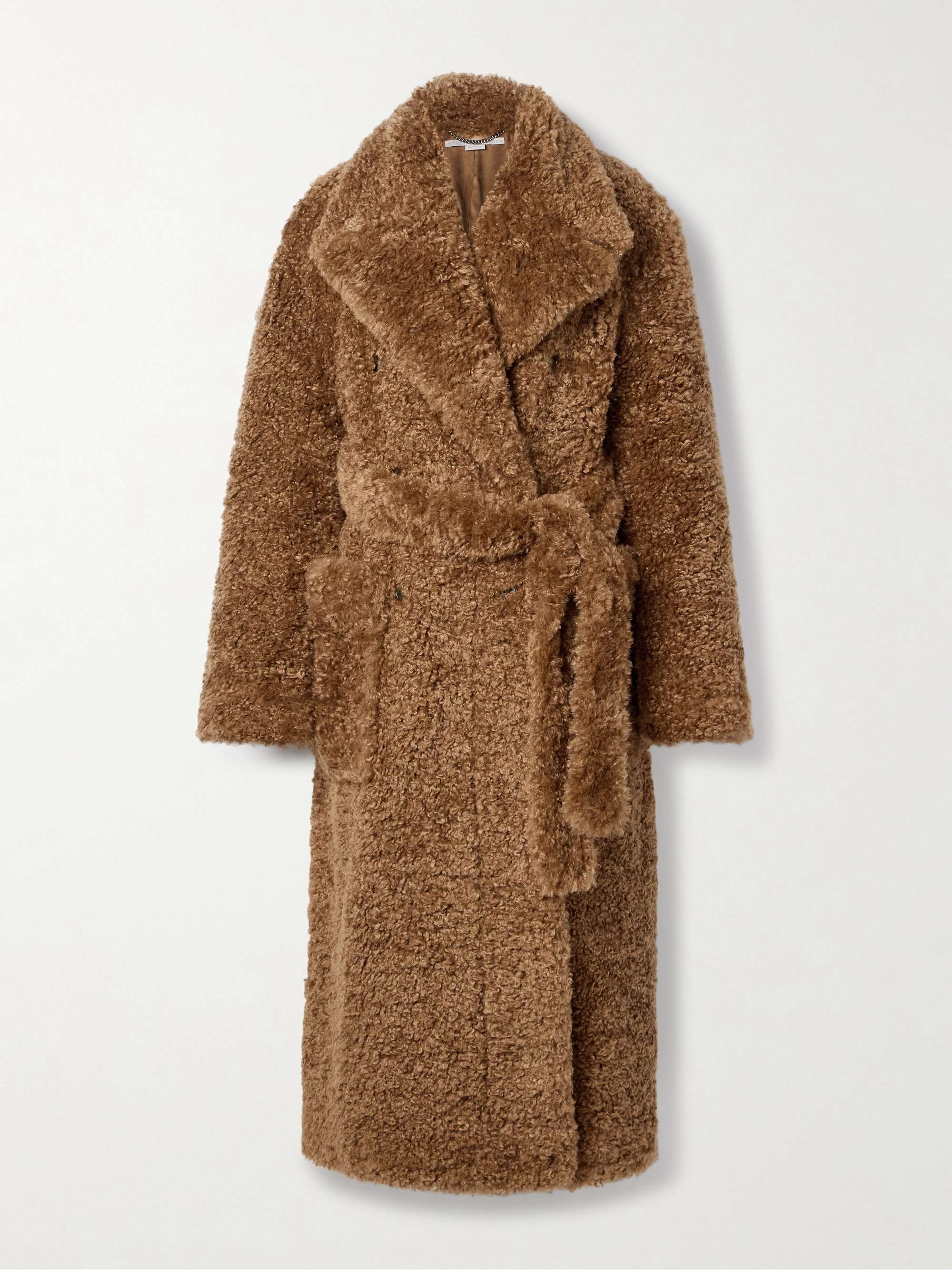 Teddy Belted Double-Breasted Faux Shearling Coat