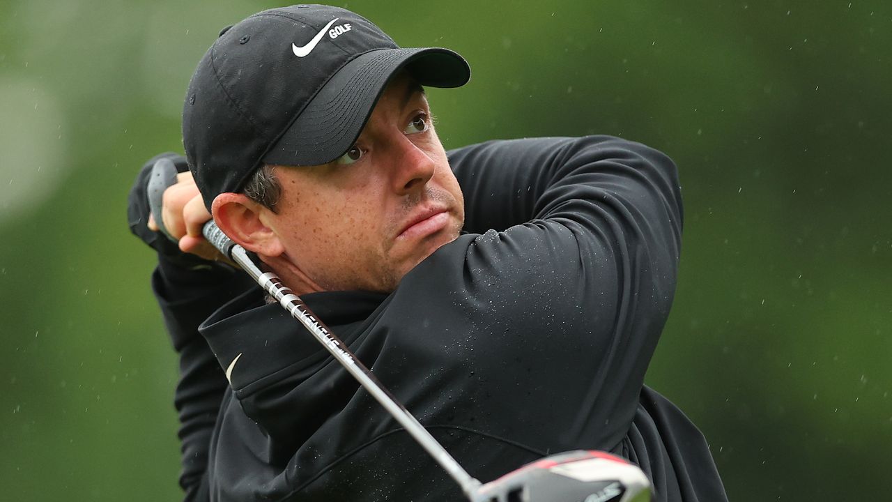 Rory McIlroy plays a shot in a practice round before the 2022 Travelers Championship