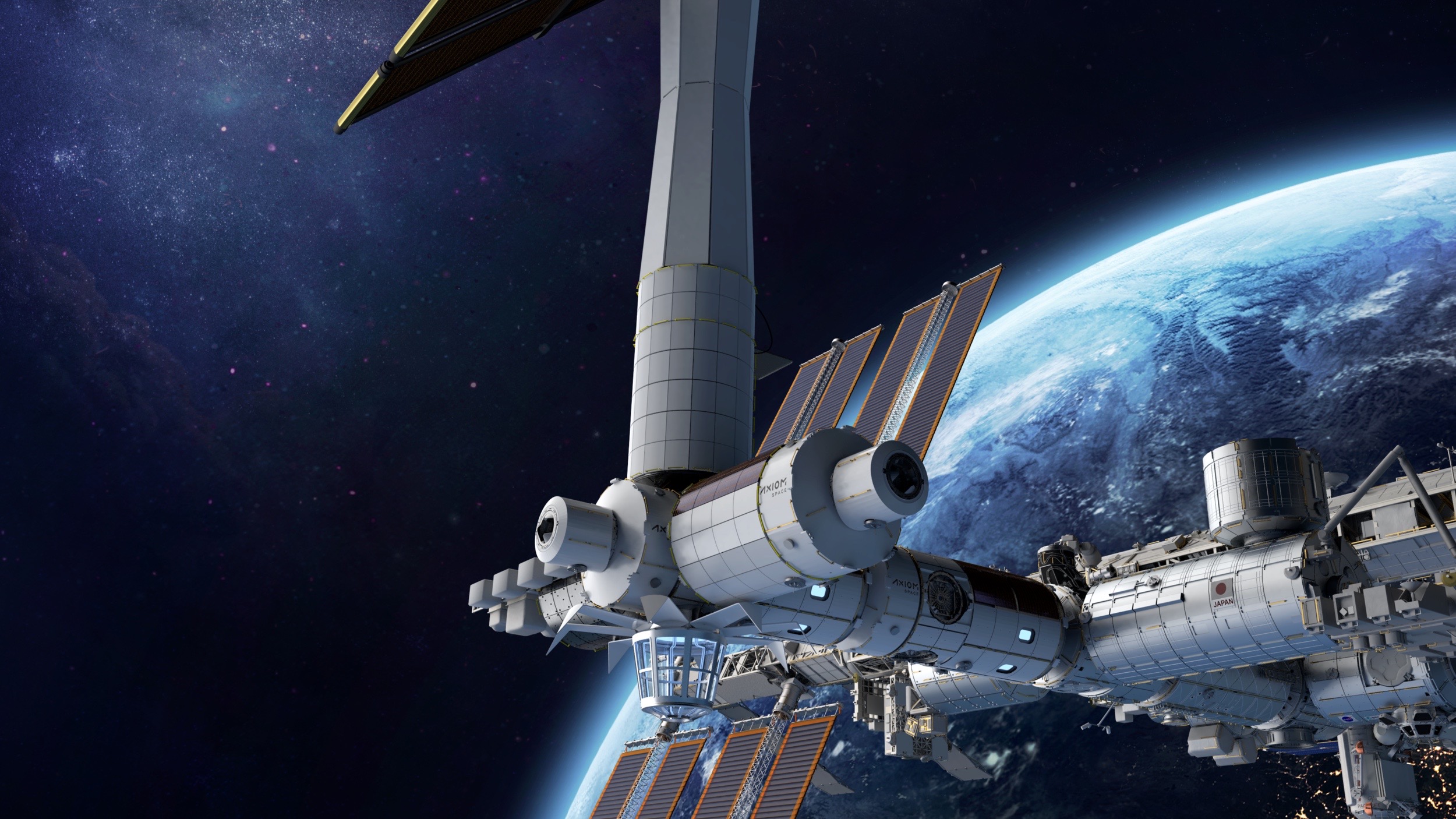 Illustration d'un artiste de la station spatiale qu'Axiom Space, basée à Houston, prévoit de construire en orbite terrestre.