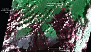 The ongoing eruption at Kilauea volcano's East Rift Zone is cutting a swath through a forest and building cones from lava "spatter."