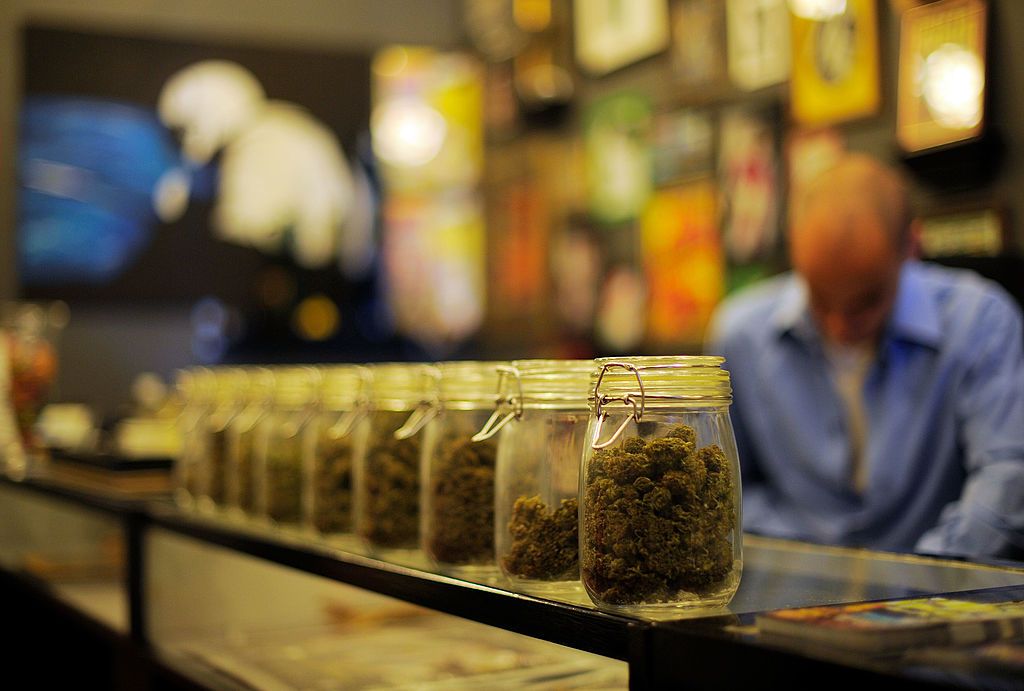 Jars full of medical marijuana are seen at Sunset Junction medical marijuana dispensary on May 11, 2010 in Los Angeles, California.