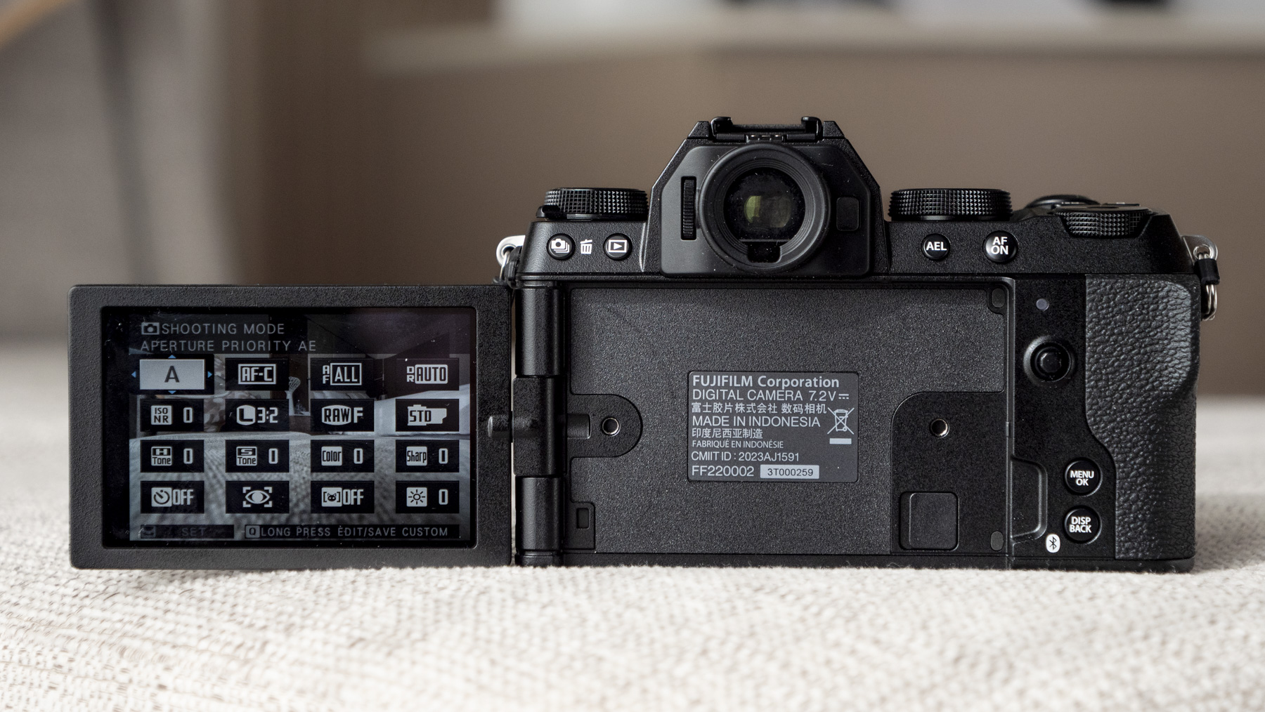 Fujifilm X-S20 camera back with screen flipped out