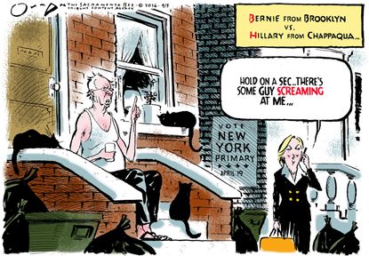 Political Cartoon U.S. Hillary Bernie New York 2016
