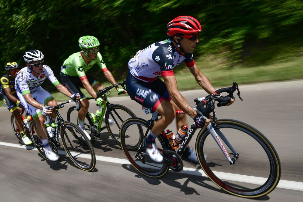 Manuele Mori (UAE Emirates) leads the four-rider break