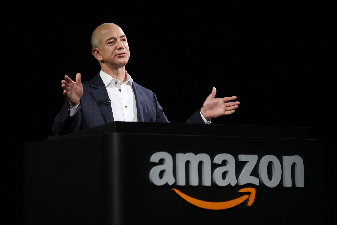 Amazon&amp;#039;s Jeff Bezos at a press conference