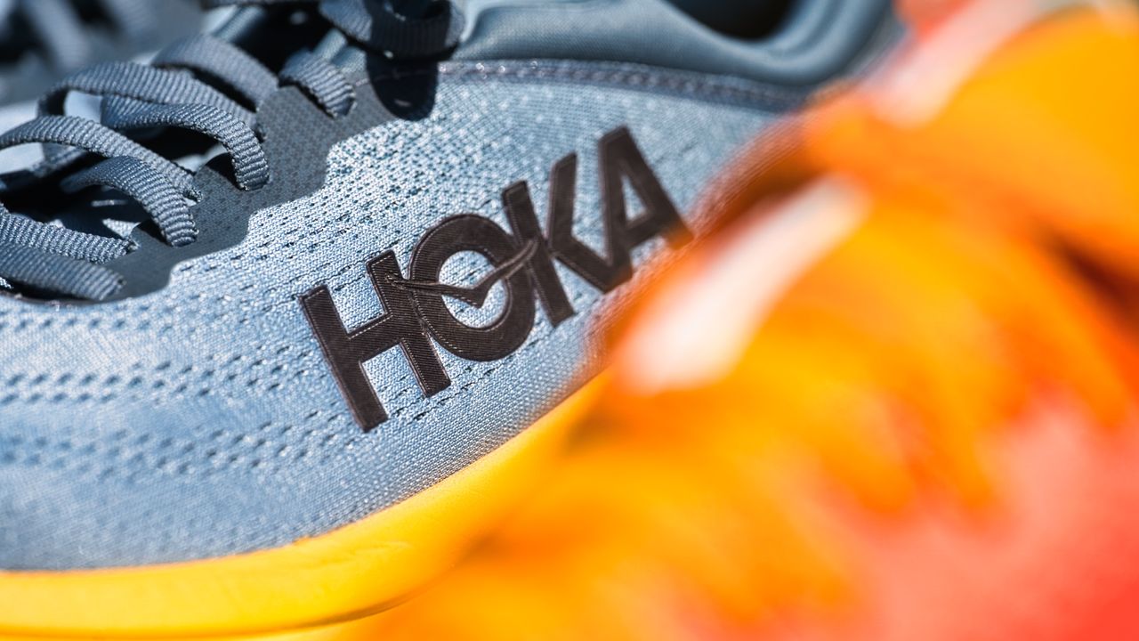 Detail shot of Hoka running shoes