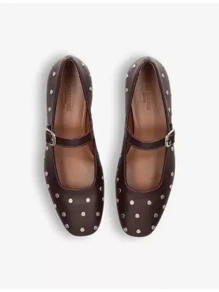 Studded Single-Strap Leather Mary-Jane Flats