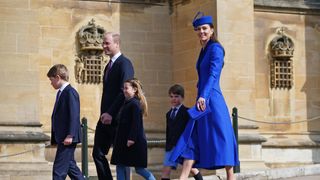 Prince George, Prince William, Prince of Wales, Princess Charlotte, Prince Louis and Catherine, Princess of Wales attend the Easter Service