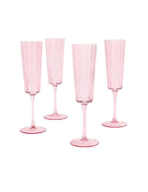 Fluted Glass Champagne Flutes - Set of 4