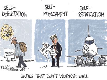 Political Cartoon U.S. Trump selfies deportation impeachment 737 max jet&nbsp;