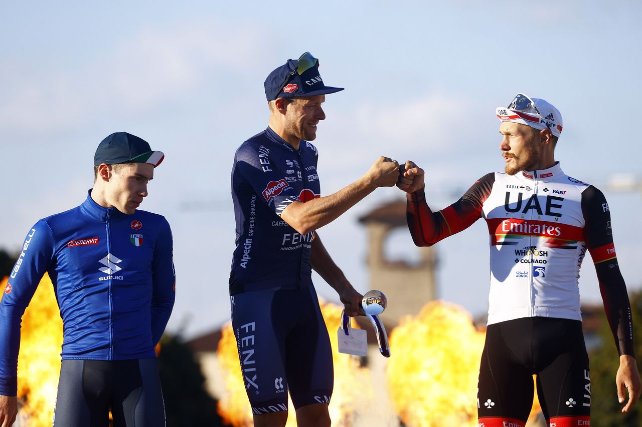 Giro del Veneto 2021 - 84th Edition - Cittadella - Padova 168,8 km - 13/10/2021 - Alberto Dainese (ITA - Team DSM) - Xandro Meurisse (BEL - Alpecin-Fenix) - Matteo Trentin (ITA - UAE Team Emirates) - photo Luca Bettini/BettiniPhoto&Acirc;&copy;2021
