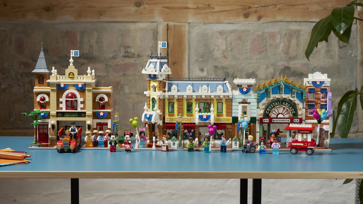 Lego Main Street USA and minifigures laid out on a table